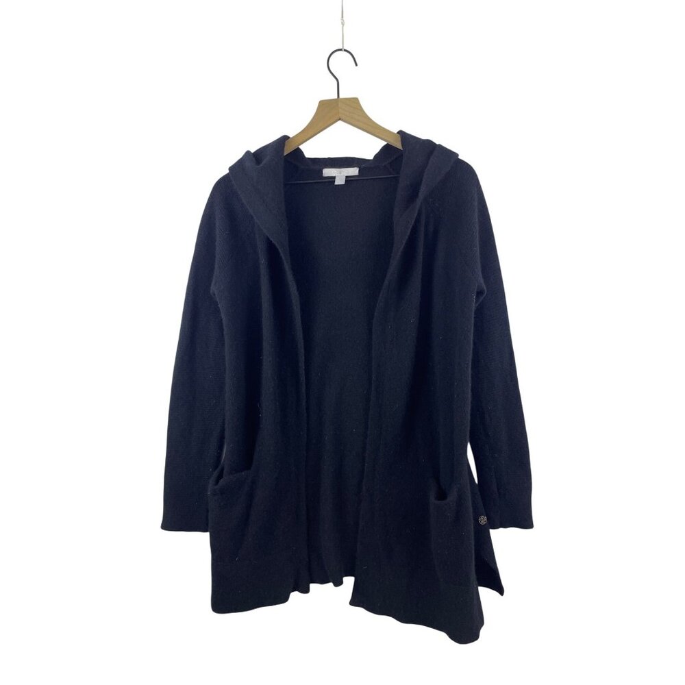 Zella Women's Small Cashmere Wool Hooded Open Front Cardigan Sweater Black - Picture 1 of 9